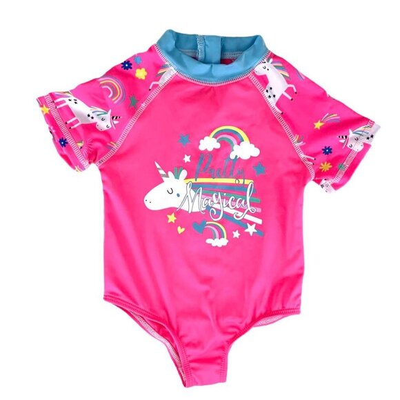 Wippette Baby Girl Swimwear Unicorn One-Piece Rashguard Swimsuit Pink - Picture 1 of 12